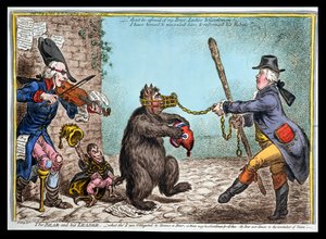 The Bear and his Leader , utgitt av Hannah Humphrey i 1806 (håndfarget etsning)