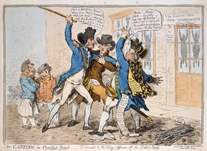 The Caneing in Conduit Street, utgitt av Hannah Humphrey, 1796 (håndfarget etsning)