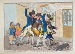 The Caneing in Conduit Street, utgitt av Hannah Humphrey i 1796 (håndfarget etsning)