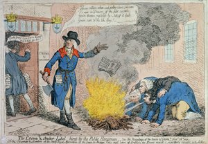 The Crown und Anchor Libel brent av Public Hangman, utgitt av Hannah Humphrey i 1795 (håndfarget etsning)