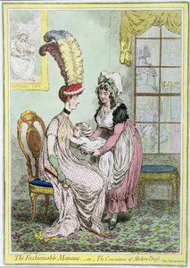 The Fashionable Mamma, eller The Convenience of Modern Dress, utgitt i 1796 (farget gravering) av James Gillray