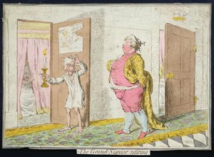 The Grand-Signior Retiring, utgitt av Hannah Humphrey i 1796 (håndfarget etsning)