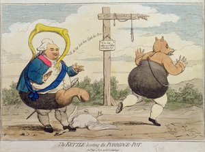 The Kettle Hooting the Porridge-Pot, utgitt av P.J. Leatherhead i 1782 (håndfarget etsning)
