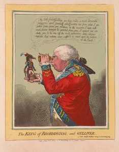 Kongen av Brobdingnag og Gulliver, pub. 1803 (håndfarget gravering)