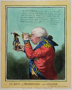 Kongen av Brobdingnag og Gulliver, utgitt av Hannah Humphrey i 1803 (håndfarget etsning)
