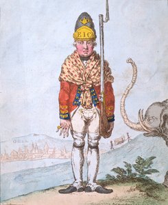 Leadenhall Volunteer, drest in his shawl, utgitt av Hannah Humphrey i 1797 (håndfarget etsning)
