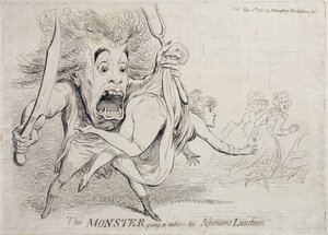 The Monster going to take his Afternoons Luncheon, utgitt av Hannah Humphrey i 1790