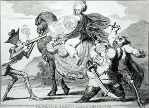 The Political Banditti Assailing the Savior of India, utgitt av W. Holland i 1786 (radering) av James Gillray