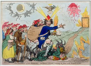 Hebreernes profet: Fredsprinsen fører jødene til det lovede land, utgitt av Hannah Humphrey i 1795 (håndfarget etsning)