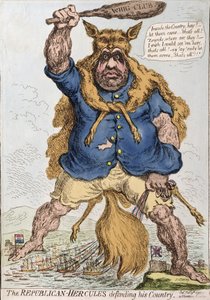 The Republican-Hercules Defending his Country, utgitt av Hannah Humphrey i 1797 (håndfarget etsning)