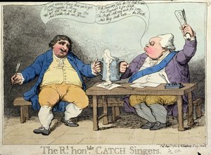 The Right Honorable Catch Singers, utgitt av William Humphrey i 1783 (håndfarget etsning)