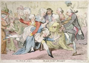 Den kongelige spøken, eller Black Jacks glede, utgitt av SW Fores i 1788 (håndkolorert etsning) av James Gillray