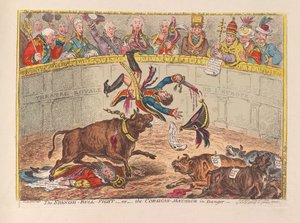 Den spanske oksekampen eller den korsikanske Matador i fare, pub. 1805 (håndfarget gravering)