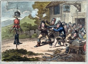 United Irishmen in Training, utgitt av Hannah Humphrey, 1798 (akvatint)