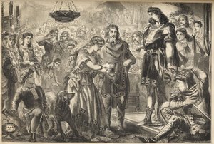 Vortigern (Gwrtheyrn) (5. århundre) Bretonernes konge og Rowena - Rowena, datter av Hengist, tilbyr vin til Vortigern, britenes stammekonge - Vortigern, kongen av Storbritannia, forelsket i Rowena ved banketten til Hengist, den saksiske generalen - gravere
