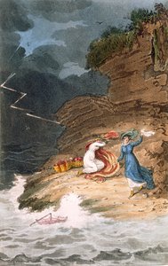 To Regency belles strandet på en forstrand av en storm, c1795-1805.