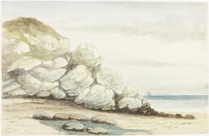 Durham Coast nær Marsden (akvarell, kroppsfarge og blyant på papir på kort)