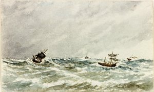 Storm at Sea off the Tyne (akvarell og kroppsfarge på papir)