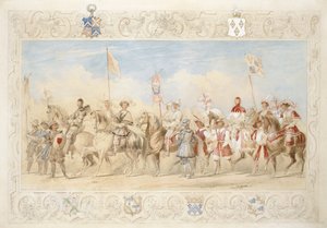 Walter Little Gilmour Esq., The Black Knight og Hon. Edward Stafford Jerningham, Ridder av Svanen, 1839 (blyant, wc og gouache på papir) av James Henry Nixon