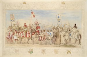 William Earl of Craven, Knight of the Griffin og Henry de la Poer Beresford, markis av Waterford, Knight of the Dragon, 1839 (blyant, wc, gouache og gullmaling på papir) (se også 366230) av James Henry Nixon