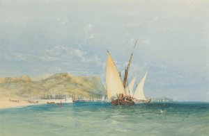 Kystscene med seilbåter av James Holland