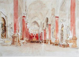 Interiør i kirken San Giovanni e Paolo, Venezia (wc over grafitt på papir) av James Holland