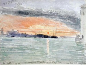 The Zattere, Sunset (wc over grafitt på papir) av James Holland