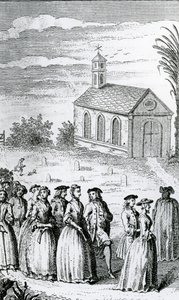 Illustrasjon fra "The History of the Adventures of Joseph Andrews and of his friend Mr. Abraham Adams" av Henry Fielding, utgitt i 1742 av James Hulett