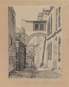 En del av den gamle buen kalt Ecce Homo, illustrasjon fra The Life of Our Lord Jesus Christ (blekk og grafitt på papp) av James Jacques Joseph Tissot