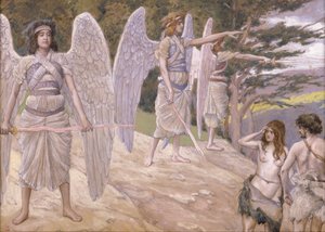 Adam og Eva drevet fra paradis, 1896-1902 av James Jacques Joseph Tissot