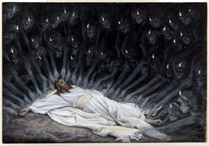Engler kom og tjente ham, illustrasjon for The Life of Christ, ca. 1886-94 (wc & gouache på papp) av James Jacques Joseph Tissot