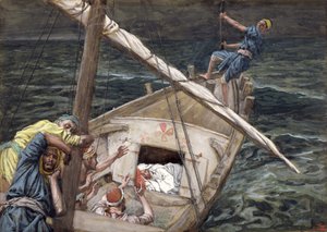 Christ Asleep Under the Storm, illustrasjon for The Life of Christ, ca. 1886-94 (wc & gouache på papp) av James Jacques Joseph Tissot