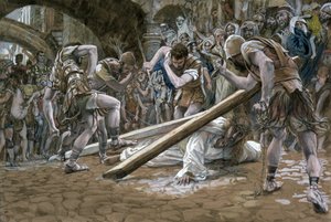 Kristus faller under korset, illustrasjon for The Life of Christ, ca. 1884-96 (wc og gouache på papp) av James Jacques Joseph Tissot