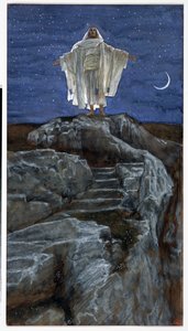 Kristus går alene ut i et fjell for å be, illustrasjon for The Life of Christ, ca. 1886-94 (wc og gouache på papp) av James Jacques Joseph Tissot