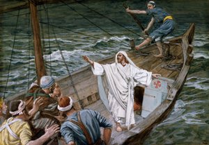Christ Stilling the Tempest, illustrasjon for The Life of Christ, ca. 1886-94 (wc og gouache på papp) av James Jacques Joseph Tissot