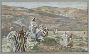 Han sendte dem ut to og to, illustrasjon fra The Life of Our Lord Jesus Christ, 1886-96 (wc over grafitt på papir) av James Jacques Joseph Tissot