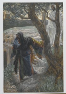 Jesus viser seg for Maria Magdalena, illustrasjon fra The Life of Our Lord Jesus Christ, 1886-94 (wc over grafitt på papir) av James Jacques Joseph Tissot