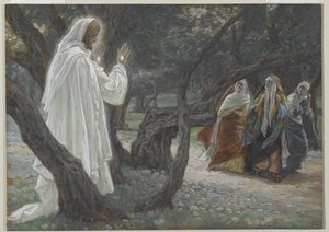 Jesus viser seg for de hellige kvinner, illustrasjon fra The Life of Our Lord Jesus Christ, 1886-94 (wc over grafitt på papir) av James Jacques Joseph Tissot