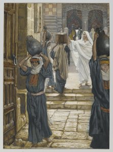 Jesus forbyr å bære last i tempelets forgård, illustrasjon fra The Life of Our Lord Jesus Christ, 1886-94 (wc over grafitt på papir) av James Jacques Joseph Tissot