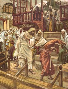 Jesus helbreder en mann besatt av en demon i synagogen, illustrasjon for 'La Vie de notre Seigneur Jesus-Christ', publisert i Tours 1896