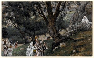 Jesus gikk ut i et ørkensted, illustrasjon for The Life of Christ, ca. 1884-96 (wc og gouache på papp) av James Jacques Joseph Tissot