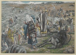 Ved retur fra Jerusalem legges det merke til at Jesus er fortapt, illustrasjon fra Vår Herre Jesu Kristi liv (wc over grafitt på papir) av James Jacques Joseph Tissot
