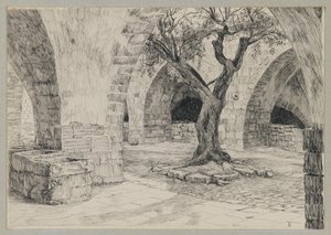 Uthus av det armenske klosteret, Jerusalem, illustrasjon fra Vår Herre Jesu Kristi liv (blekk på papir) av James Jacques Joseph Tissot