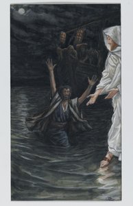 Saint Peter Walks on the Sea, illustrasjon fra The Life of Our Lord Jesus Christ (wc over grafitt på papir) av James Jacques Joseph Tissot