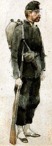 Soldat med rifle "i ro" (akvarell på papir) av James Jacques Joseph Tissot