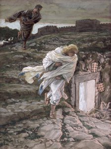 St. Peter og St. John løper til graven, illustrasjon for The Life of Christ, ca. 1886-94 (wc & gouache på papp) av James Jacques Joseph Tissot