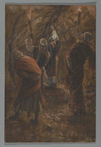 The Chasm in the Rock in the Cave Beneath Calvary, illustrasjon fra The Life of Our Lord Jesus Christ, 1886-94 (wc over grafitt på papir) av James Jacques Joseph Tissot