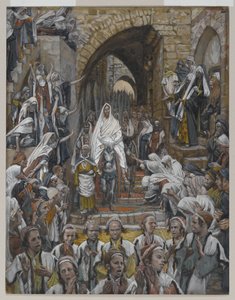 The Procession in the Streets of Jerusalem, illustrasjon fra The Life of Our Lord Jesus Christ, 1886-94 (wc over grafitt på papir) av James Jacques Joseph Tissot
