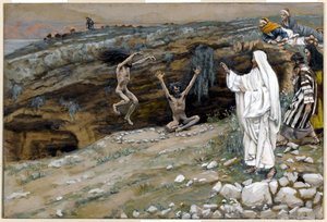 The Two Men Possessed with Unclean Spirits, illustrasjon for The Life of Christ, ca. 1884-96 (wc & gouache på papp) av James Jacques Joseph Tissot