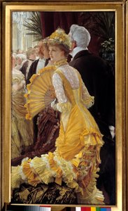 Gul kjole: elegant par under en sosial kveld Maleri av Jacques Joseph (Jacques-Joseph) Tissot dit James Tissot (1836-1902) 1878 Søn. 0,9x0,5 m Paris, musee d